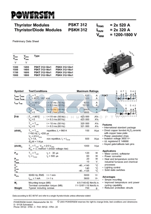 PSKT312 datasheet - Thyristor/Diode Modules