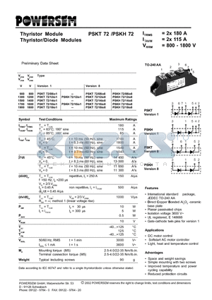 PSKT72 datasheet - Thyristor/Diode Modules