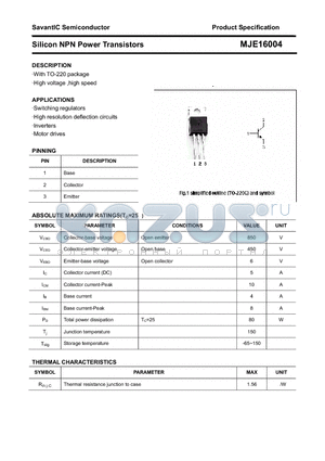 MJE16004 datasheet - Silicon NPN Power Transistors