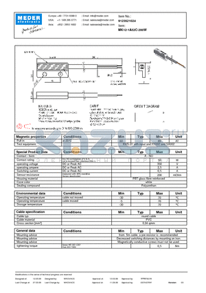 MK12-1A52C-200W datasheet - MK Reed Sensor