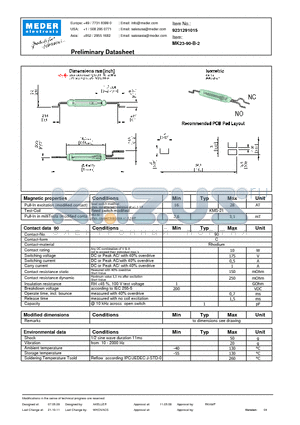 MK23-90-B-2 datasheet - MK Reed Sensor