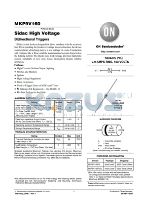 MKP9V160 datasheet - Sidac High Voltage Bidirectional Triggers