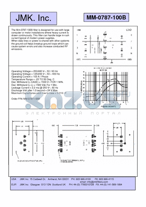MM-0787-100B datasheet - The Mm-0787-100B filter is designed for use with large computer or motor installations where heavy current is drawn continuously.