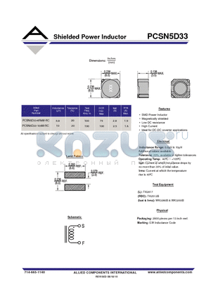 PCSN5D33-100M-RC datasheet - Shielded Power Inductor