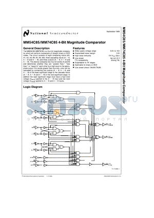 MM74C85J datasheet - 4-Bit Magnitude Comparator