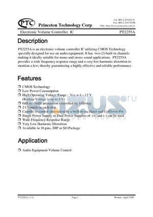 PT2255A-D datasheet - Electronic Volume Controller IC