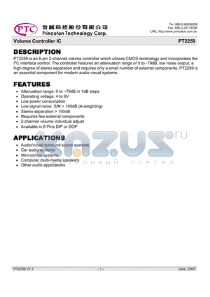 PT2259 datasheet - Volume Controller IC