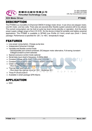 PT5660 datasheet - 5CH Motor Driver