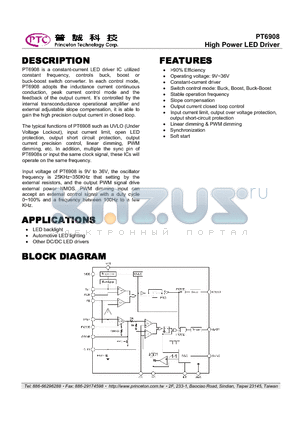 PT6908-S datasheet - High Power LED Driver