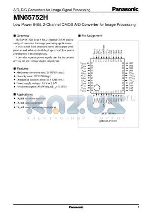 MN65752H datasheet - Low Power 8-Bit, 2-Channel CMOS A/D Converter for Image Processing
