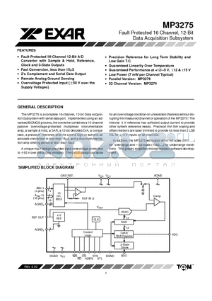 MP3275 datasheet - Fault Protected 16 Channel, 12-Bit Data Acquisition Subsystem