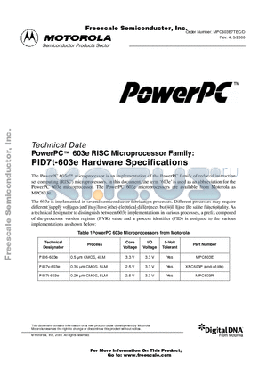 MPC603E7TED datasheet - PowerPC 603e RISC Microprocessor