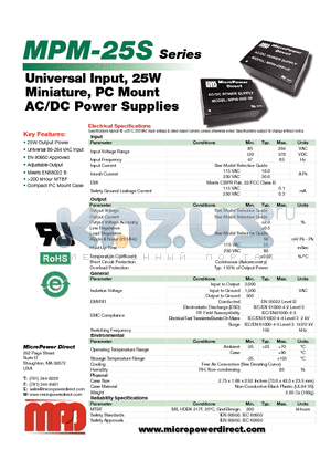 MPM-25S-48 datasheet - Universal Input, 25W Miniature, PC Mount AC/DC Power Supplies