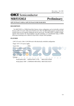 MR533202J datasheet - 2,097,152-Word X 16-Bit or 4,097,152-Word X 8-Bit MASK ROM