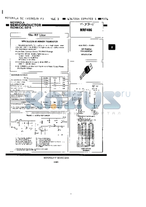 MRF486 datasheet - NPN SILICON RF POWER TRANSISTOR