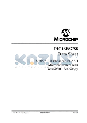 PIC16F88T-I/ML datasheet - 18/20/28-Pin Enhanced FLASH Microcontrollers with nanoWatt Technology