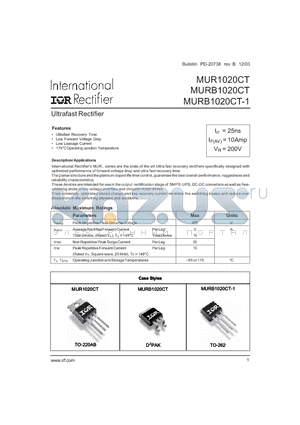 MURB1020CT-1 datasheet - Ultrafast Rectifier