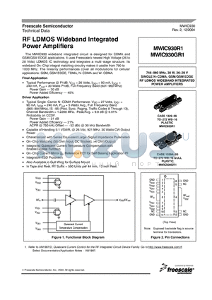 MWIC930 datasheet - RF LDMOS Wideband Integrated Power Amplifiers