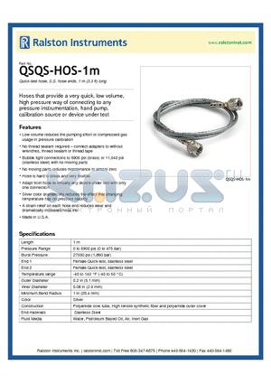 QSQS-HOS-1M datasheet - Quick-test hose, S.S. hose ends, 1 m (3.3 ft) long