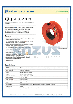 QTQT-HOS-100FT datasheet - Quick-test hose, brass hose ends