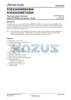 R1EX24256BTAS0A datasheet - Two-wire serial interface 256k EEPROM (32-kword  8-bit)