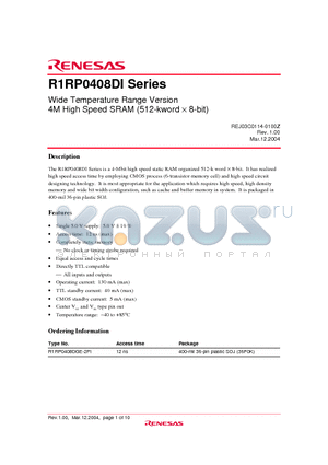 R1RP0408DGE-2PI datasheet - Wide Temperature Range Version 4M High Speed SRAM (512-kword  8-bit)