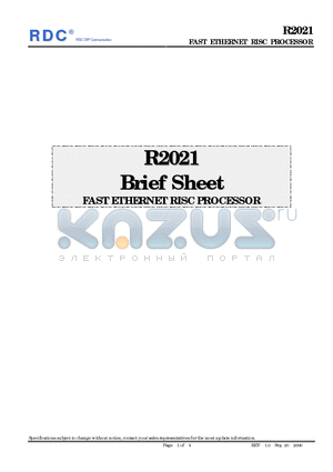 R2021 datasheet - FAST ETHERNET RISC PROCESSOR