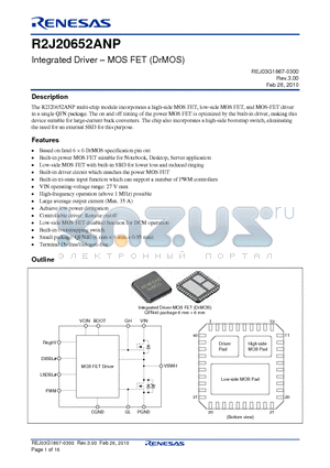 R2J20652ANPG3 datasheet - Integrated Driver - MOS FET (DrMOS)