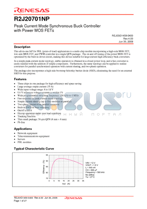 R2J20701NP datasheet - Peak Current Mode Synchronous Buck Controller with Power MOS FETs