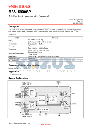 R2S15900SP datasheet - 2ch Electronic Volume with Surround
