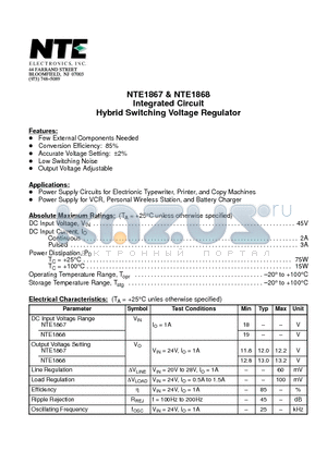 NTE1867 datasheet - Integrated Circuit Hybrid Switching Voltage Regulator