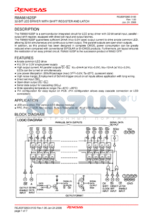 R8A66162SP datasheet - 32-BIT LED DRIVER WITH SHIFT REGISTER AND LATCH