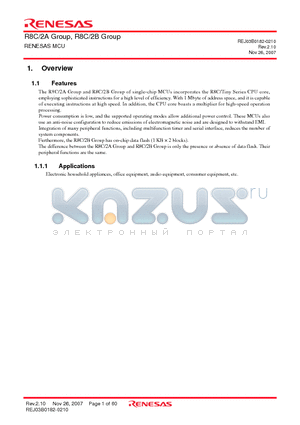 R8C/2B datasheet - MCU