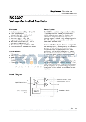 RC2207 datasheet - Voltage Controlled Oscillator