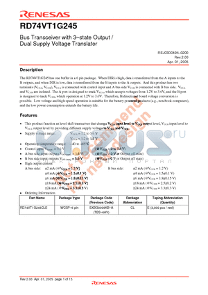 RD74VT1G245CLE datasheet - Bus Transceiver with 3-state Output / Dual Supply Voltage Translator