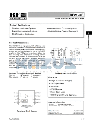 RF2125PPCBA datasheet - HIGH POWER LINEAR AMPLIFIER