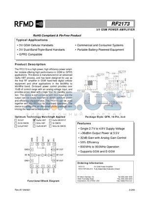 RF2173_06 datasheet - 3V GSM POWER AMPLIFIER