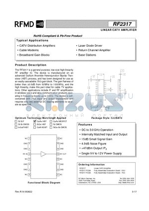 RF2317 datasheet - LINEAR CATV AMPLIFIER