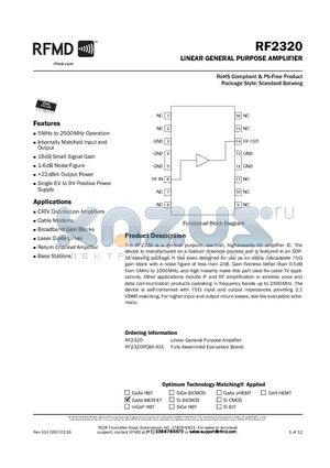 RF2320PCBA-41X datasheet - LINEAR GENERAL PURPOSE AMPLIFIER