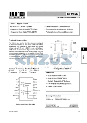 RF2456 datasheet - CDMA/FM DOWNCONVERTER