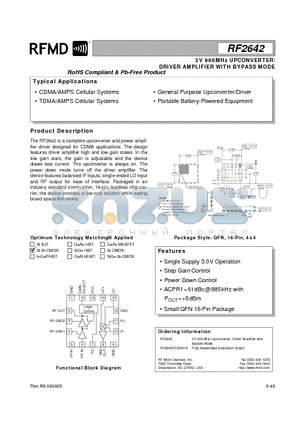 RF2642_06 datasheet - 3V 900MHz UPCONVERTER/ DRIVER AMPLIFIER WITH BYPASS MODE