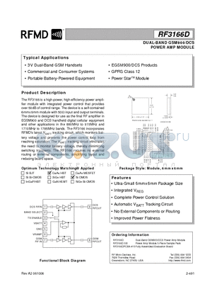RF3166DPCBA-410 datasheet - DUAL-BAND GSM900/DCS POWER AMP MODULE