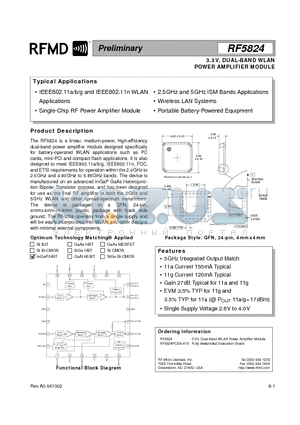 RF5824 datasheet - 3.3V, DUAL-BAND WLAN POWER AMPLIFIER MODULE