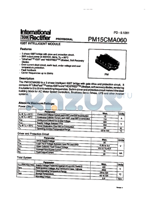 PM15CMA060 datasheet - IGBT INTELLIGENT MODULE