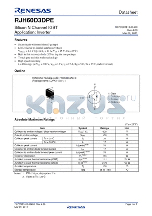 RJH60D3DPE_10 datasheet - Silicon N Channel IGBT Application: Inverter
