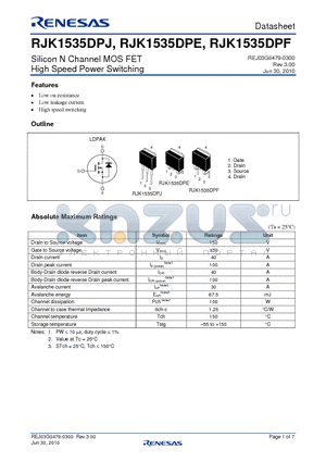 RJK1535DPJ datasheet - Silicon N Channel MOS FET High Speed Power Switching