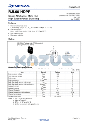 RJL6014DPP datasheet - Silicon N Channel MOS FET High Speed Power Switching