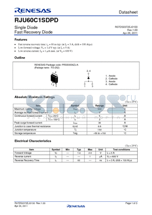 RJU60C1SDPD datasheet - Single Diode Fast Recovery Diode