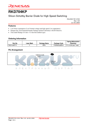 RKD704KP datasheet - Silicon Schottky Barrier Diode for High Speed Switching