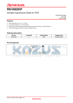 RKV602KP datasheet - Variable Capacitance Diode for VCO